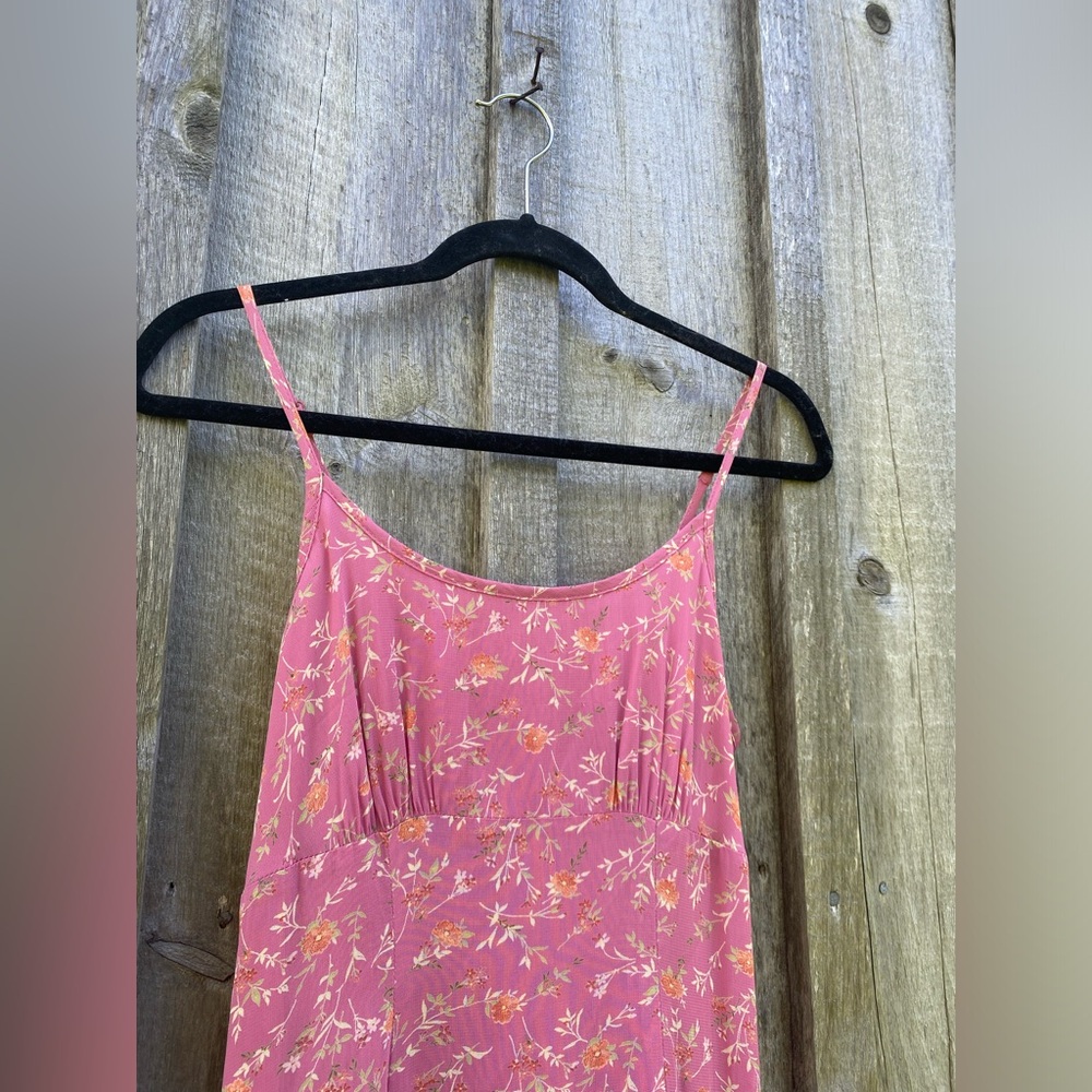 VINTAGE micro floral spaghetti strap midi dress pink size small
